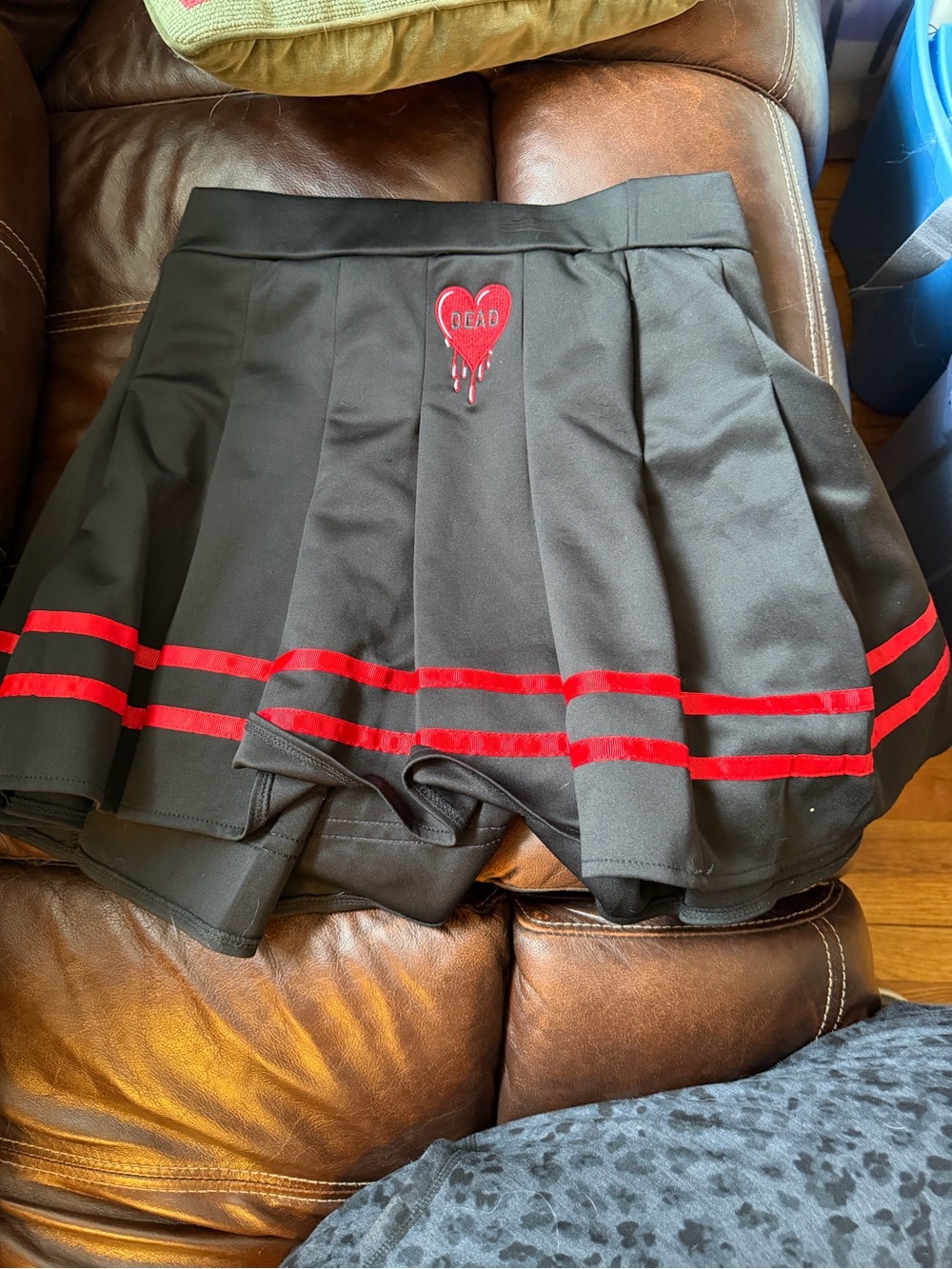 Black Pleated Women’s Skort with Red Heart Accent